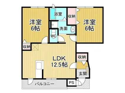 ウィルレジデンスⅠ(2LDK/1階)の間取り写真