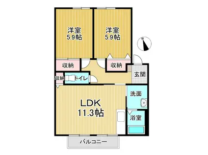 ドミール富永 C棟(2LDK/2階)の間取り写真