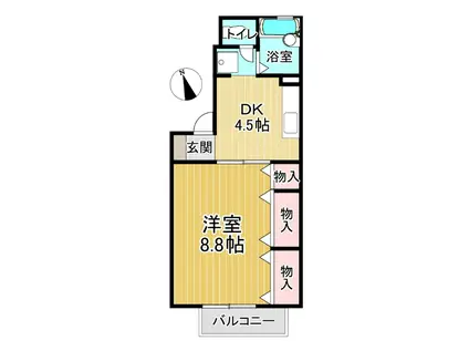 ドミール古川C(1DK/1階)の間取り写真