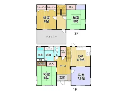 鳴門線 鳴門駅 バス乗車時間：7分 鳴門中学校前バス停で下車 徒歩4分 2階建 築44年(4DK)の間取り写真