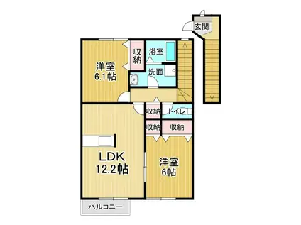 アルカディアB(2LDK/2階)の間取り写真