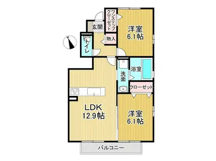 アヴニール優 B棟(2LDK/1階)の間取り写真