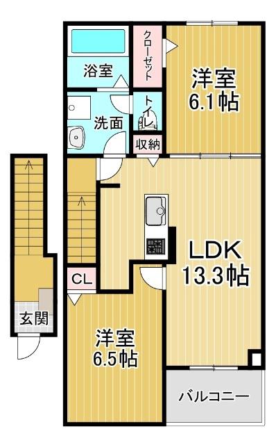 ハーベストヤヨイA(2LDK/2階)の間取り写真
