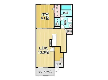 ハーベストヤヨイB(1LDK/1階)の間取り写真