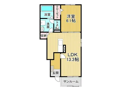 ハーベストヤヨイB(1LDK/1階)の間取り写真
