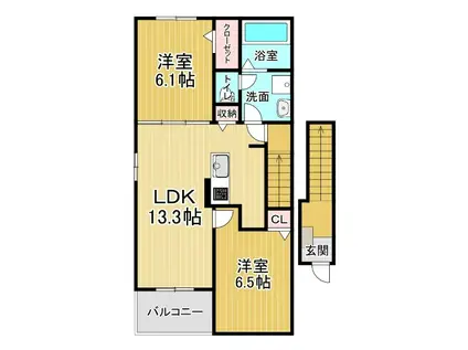 ハーベストヤヨイB(2LDK/2階)の間取り写真