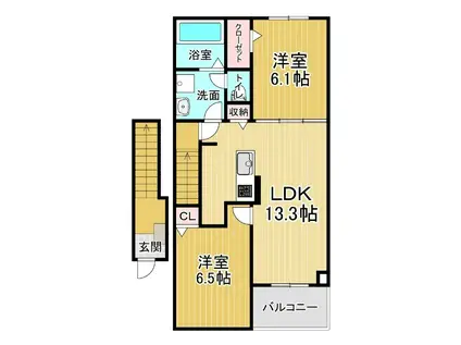 ハーベストヤヨイB(2LDK/2階)の間取り写真