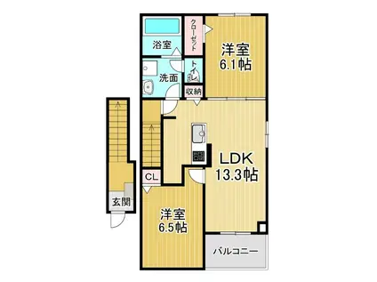 ハーベストヤヨイB(2LDK/2階)の間取り写真