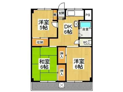 北ノ浜マンション(3DK/5階)の間取り写真