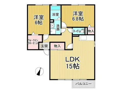 アムール21B棟(2LDK/1階)の間取り写真