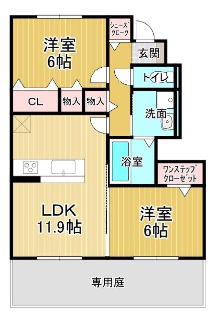 ヴェルドミール(2LDK/1階)の間取り写真