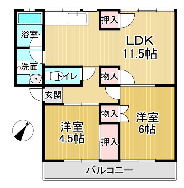 ドミールサニー撫養(2LDK/1階)の間取り写真