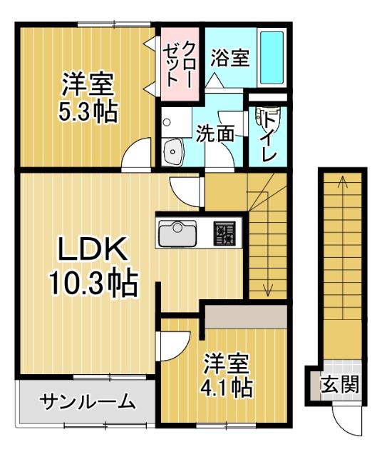 ポルト・ボヌールK Ⅰ(2LDK/2階)の間取り写真