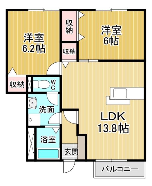 サンシェールB(2LDK/1階)の間取り写真