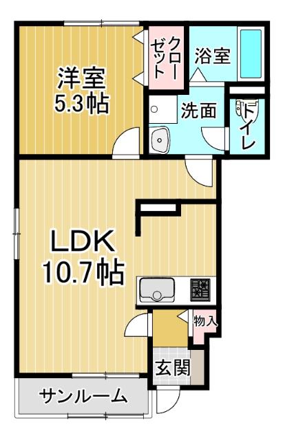 ポルト・ボヌールK Ⅱ(1LDK/1階)の間取り写真