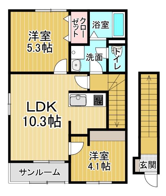 ポルト・ボヌールK Ⅱ(2LDK/2階)の間取り写真