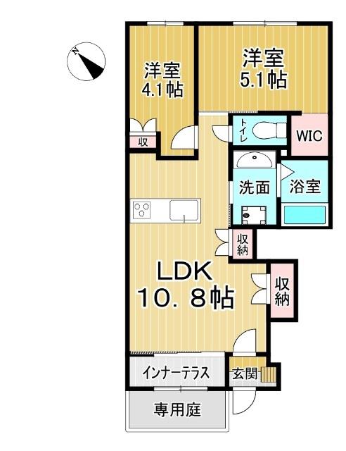 スタテラⅡ北島(2LDK/1階)の間取り写真