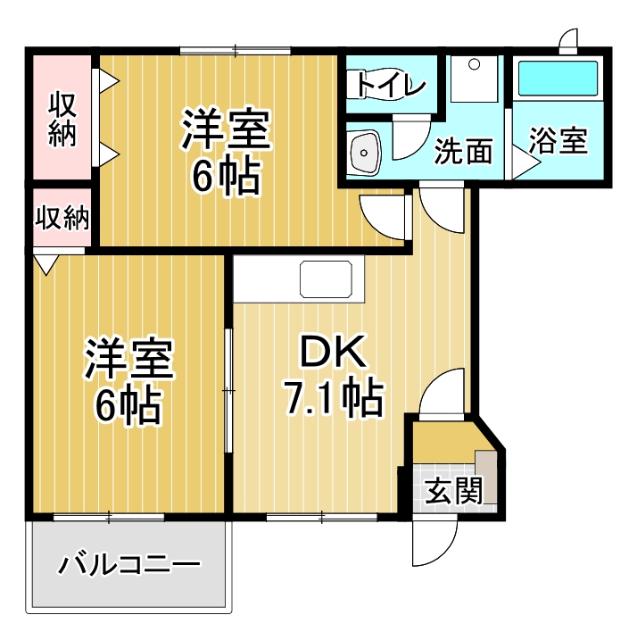 ジュネス99A(2DK/1階)の間取り写真