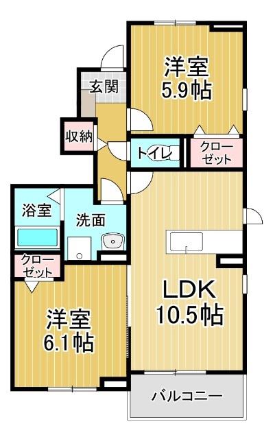 ヴァン・ヴェール Ⅳ(2LDK/1階)の間取り写真