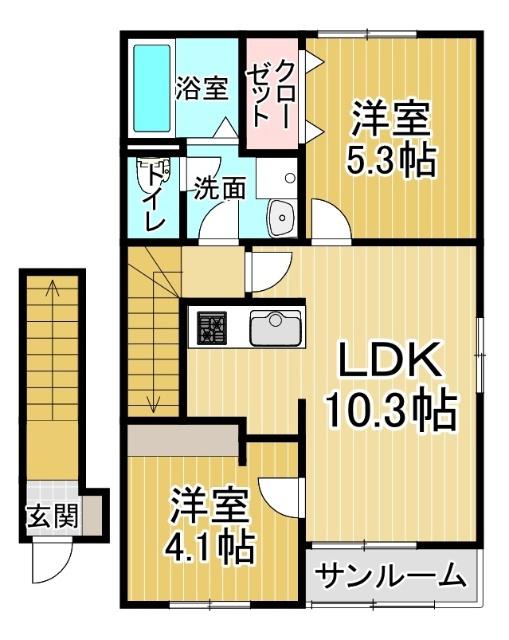 FLAT Y V(2LDK/2階)の間取り写真