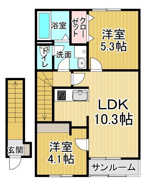 FLAT Y V(2LDK/2階)の間取り写真