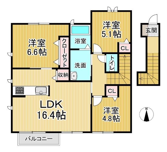 シャーメゾン川内B(3LDK/2階)の間取り写真