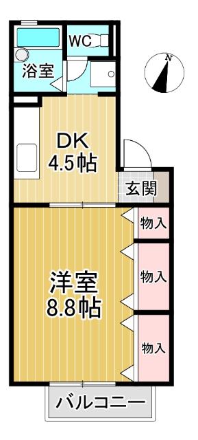 プレステージュ21 2棟(1DK/1階)の間取り写真