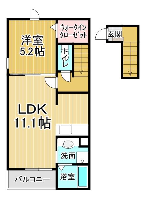 オリーブハウス B(1LDK/2階)の間取り写真