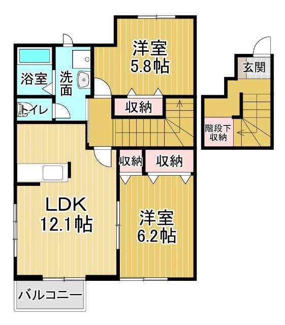 アビタシオン勝瑞G(2LDK/2階)の間取り写真