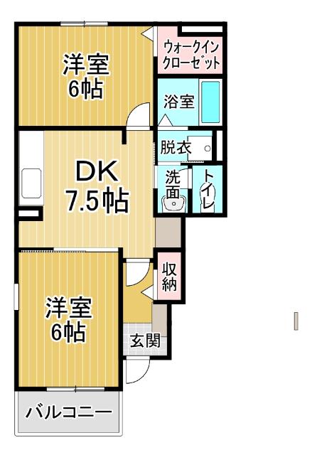 グラーディア(2DK/1階)の間取り写真