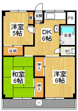 北ノ浜マンション(3DK/2階)の間取り写真