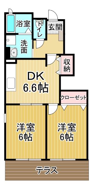 サンリットヴィラ相生B(2DK/1階)の間取り写真