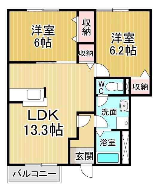 サンシェールB(2LDK/1階)の間取り写真