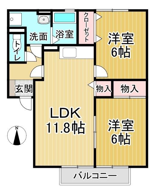 ファミール千鳥ヶ浜(2LDK/1階)の間取り写真