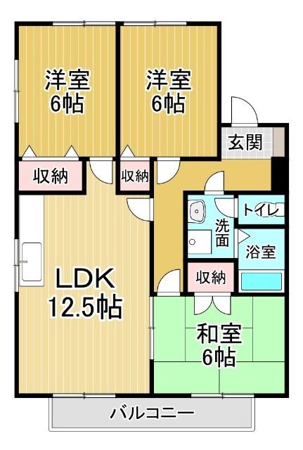 フラッツゆたかC(3LDK/2階)の間取り写真