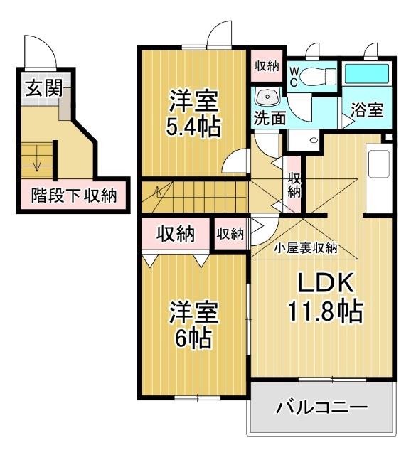 ガーデンハウスTADA A(2LDK/2階)の間取り写真