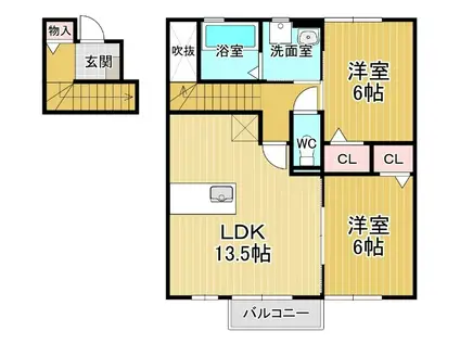 ウィルコート大松 A棟(2LDK/2階)の間取り写真