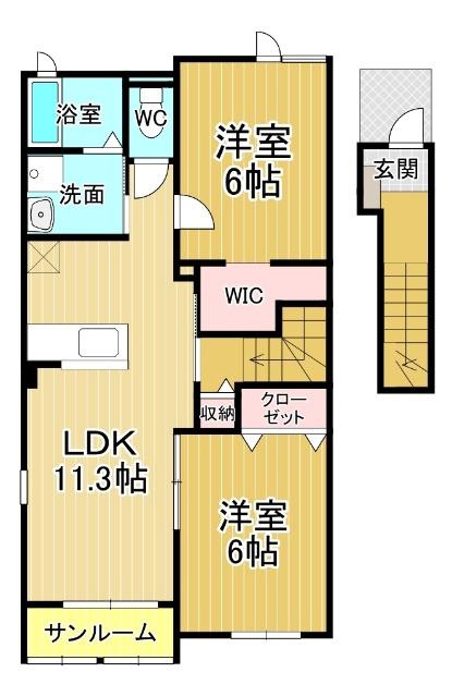 グランメールⅠ(2LDK/2階)の間取り写真