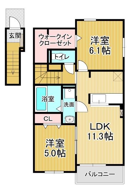 ルミエール松茂西 Ⅱ(2LDK/2階)の間取り写真