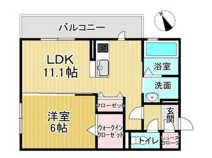 高徳線 徳島駅 バス乗車時間：16分 四国大学北バス停で下車 徒歩3分 3階建 築6年(1LDK/3階)の間取り写真