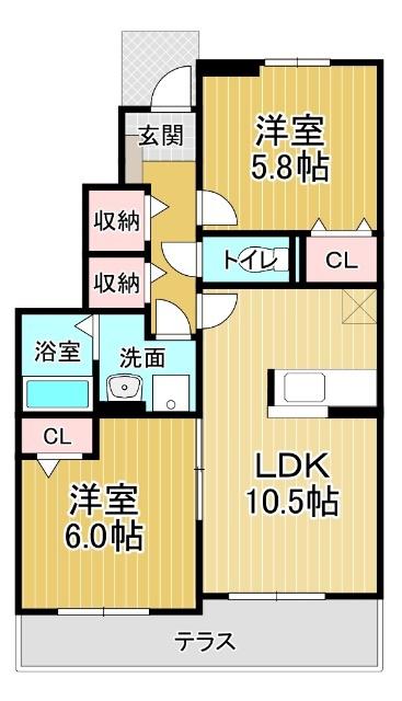 カーサ・セレーノB(2LDK/1階)の間取り写真