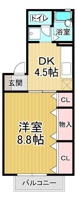 フロラシオン川内3(1DK/2階)の間取り写真