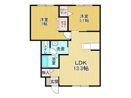 シャーメゾンディアス川内 A棟(2LDK/1階)の間取り写真
