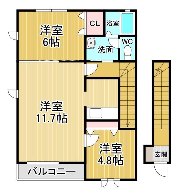 シャルマン・ファミーユ1(2LDK/2階)の間取り写真