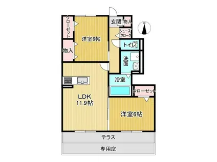 モンプリミエルラシオンⅡ(2LDK/1階)の間取り写真