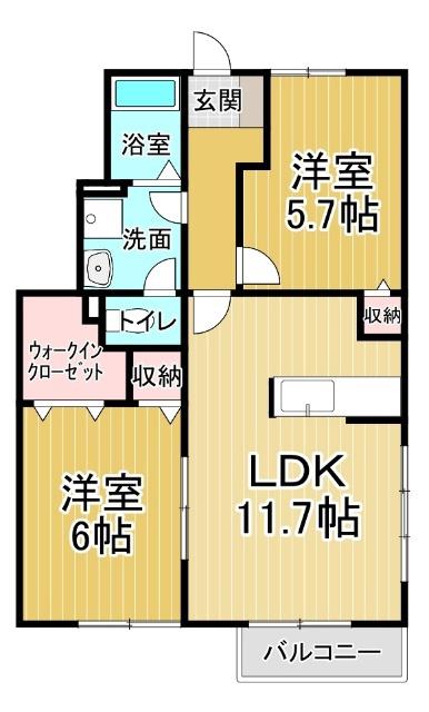 クィーンパレスTADA C(2LDK/1階)の間取り写真
