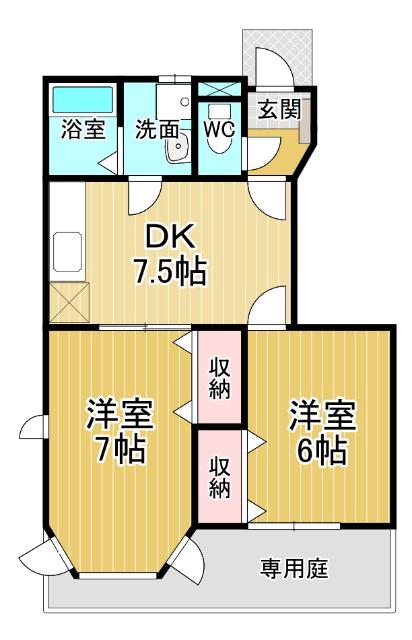 クレスト-ル北島C(2DK/1階)の間取り写真
