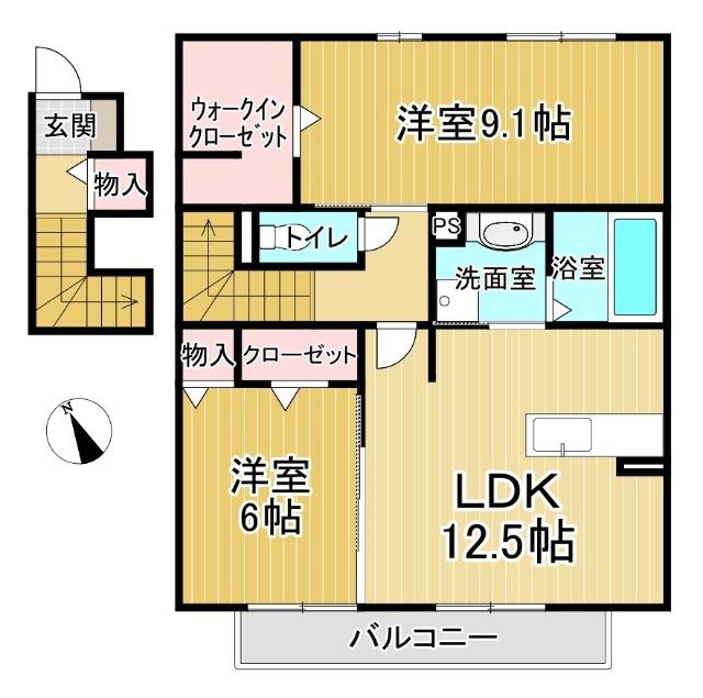 PATIO A棟(2LDK/2階)の間取り写真
