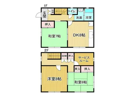 鳴門線 鳴門駅 バス乗車時間：7分 西光寺前バス停で下車 徒歩2分 2階建 築43年(3SDK)の間取り写真