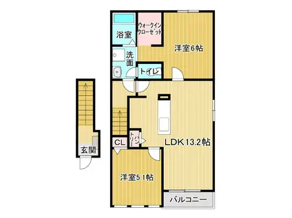 メゾン東洋 A(2LDK/2階)の間取り写真